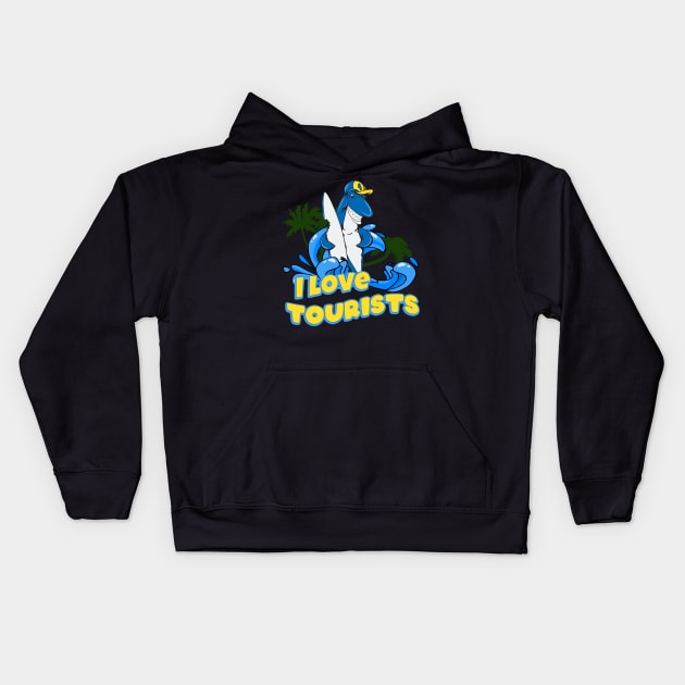 Surfing shark Kids Hoodie by Foxxy Merch